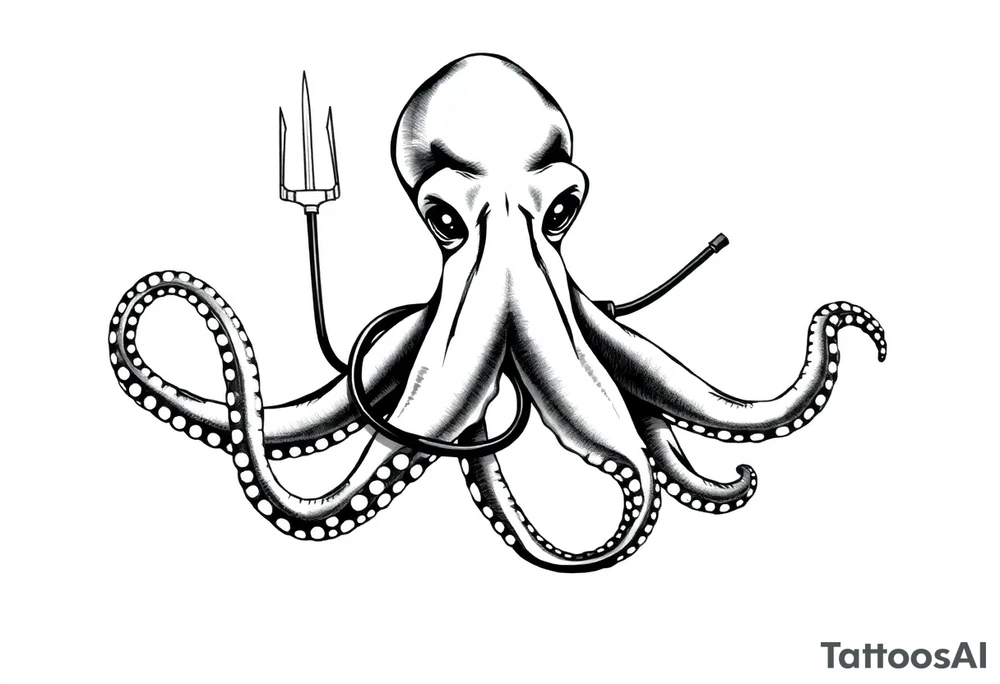 Octopus with trident and stethoscope tattoo idea