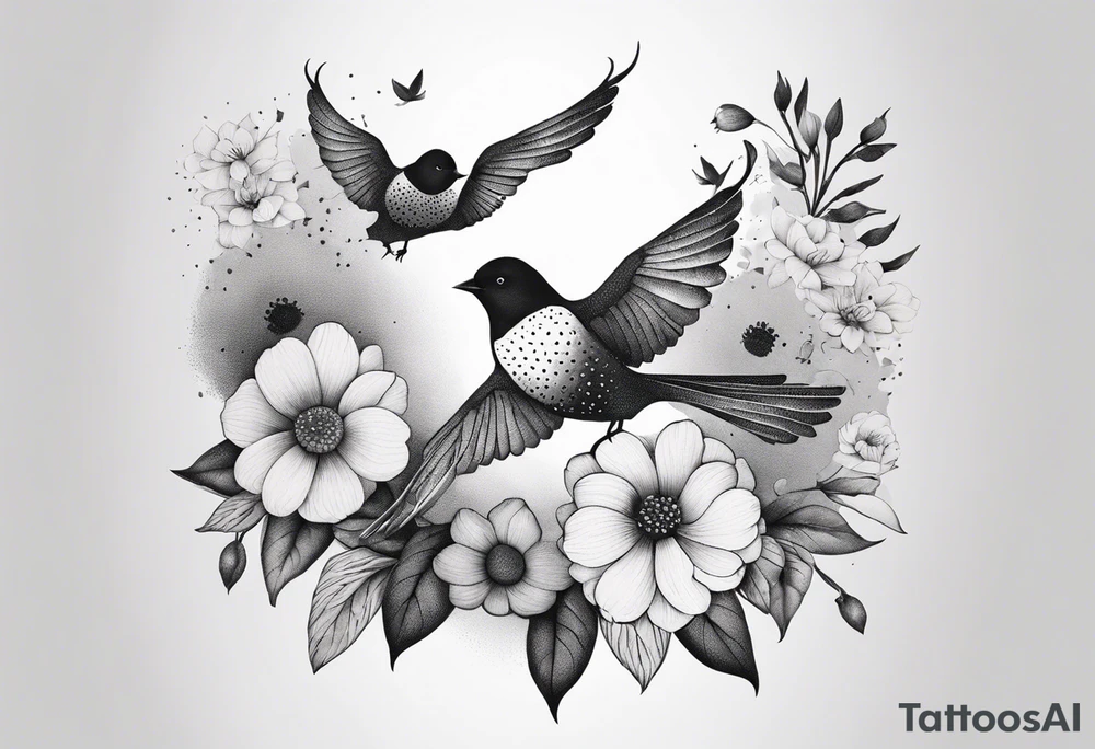 Birds and flowers tattoo idea