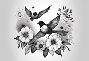 Birds and flowers tattoo idea