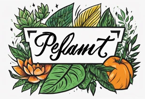 Arm band tattoo spelling ‘Plant Powered’ with plants tattoo idea