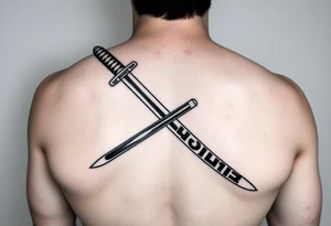 Katana with a black belt and fabled written in korean tattoo idea