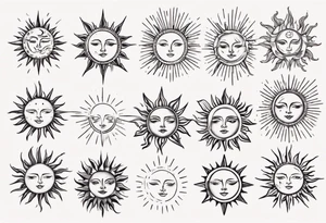 Linework of Sun with rays tattoo idea