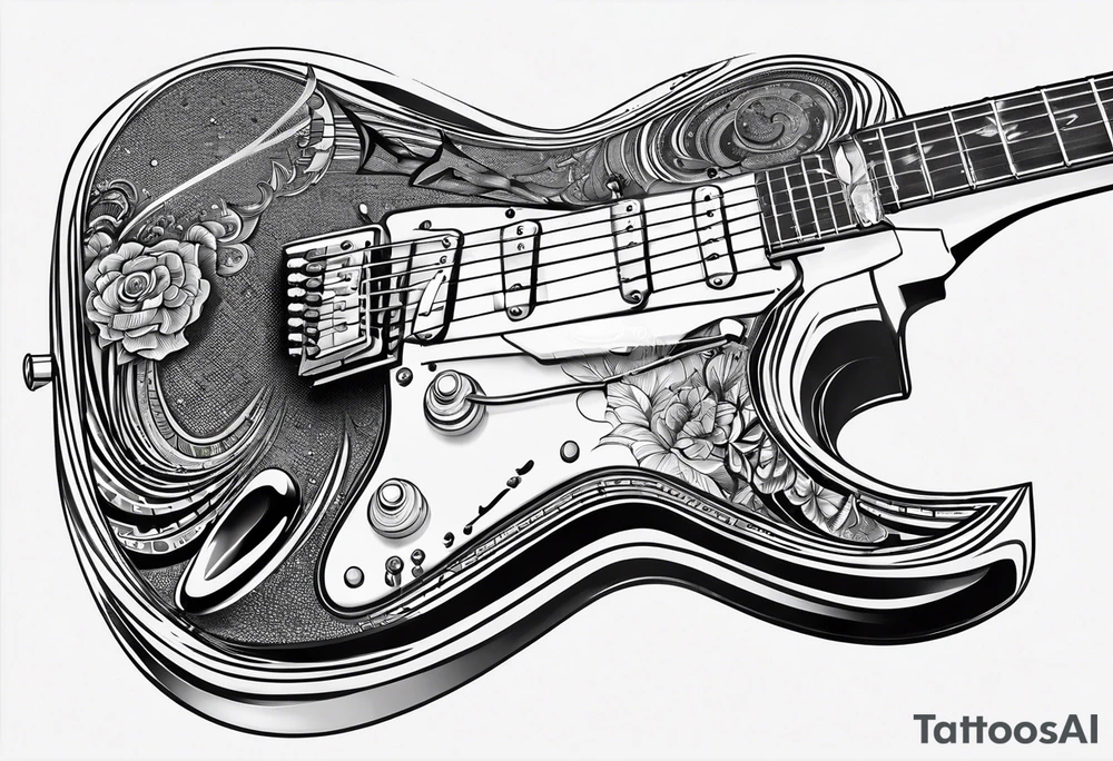 electric guitar with distorted signal coming out of it tattoo idea