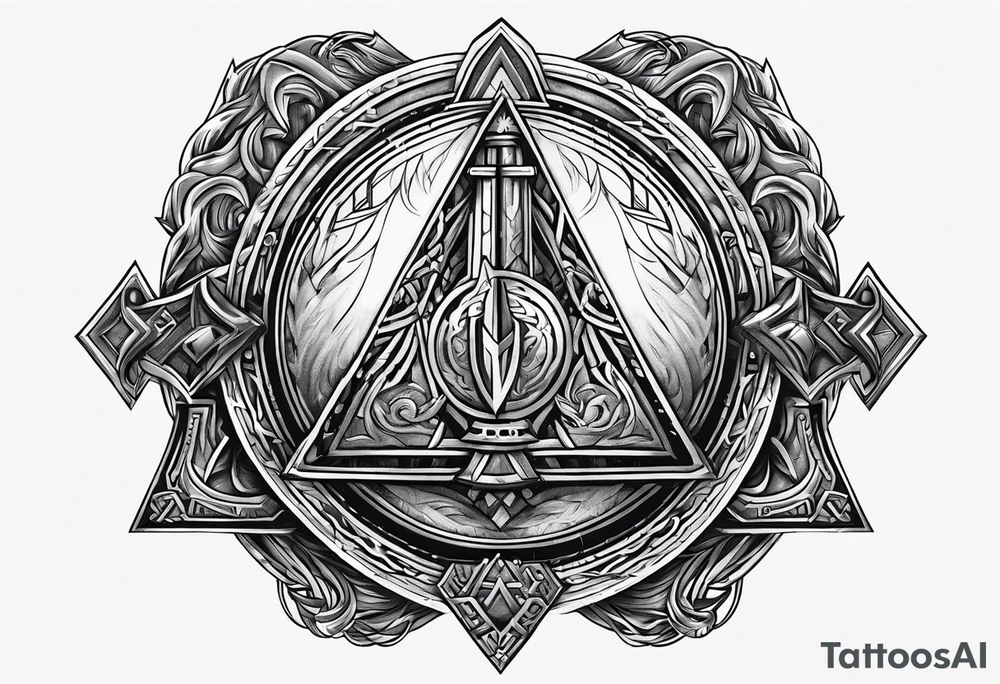 Valhalla shield valknut sword axe flame tattoo idea