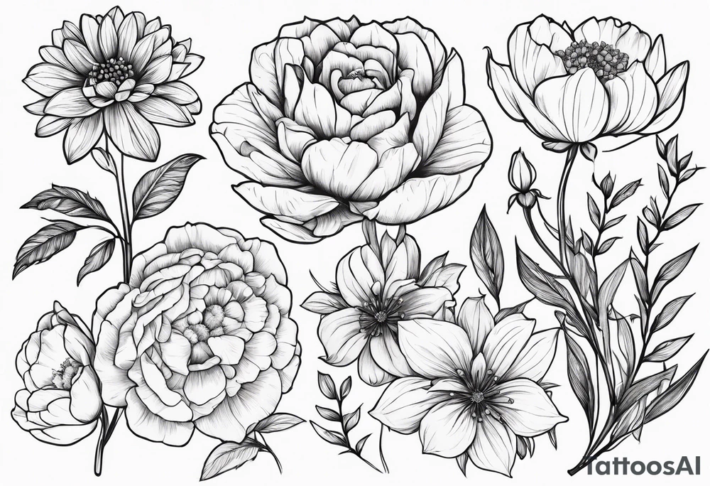 February and September birth flower bouquet dainty tattoo idea