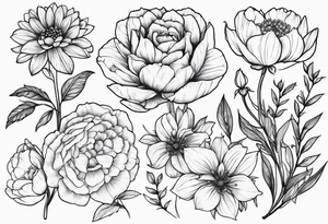 February and September birth flower bouquet dainty tattoo idea