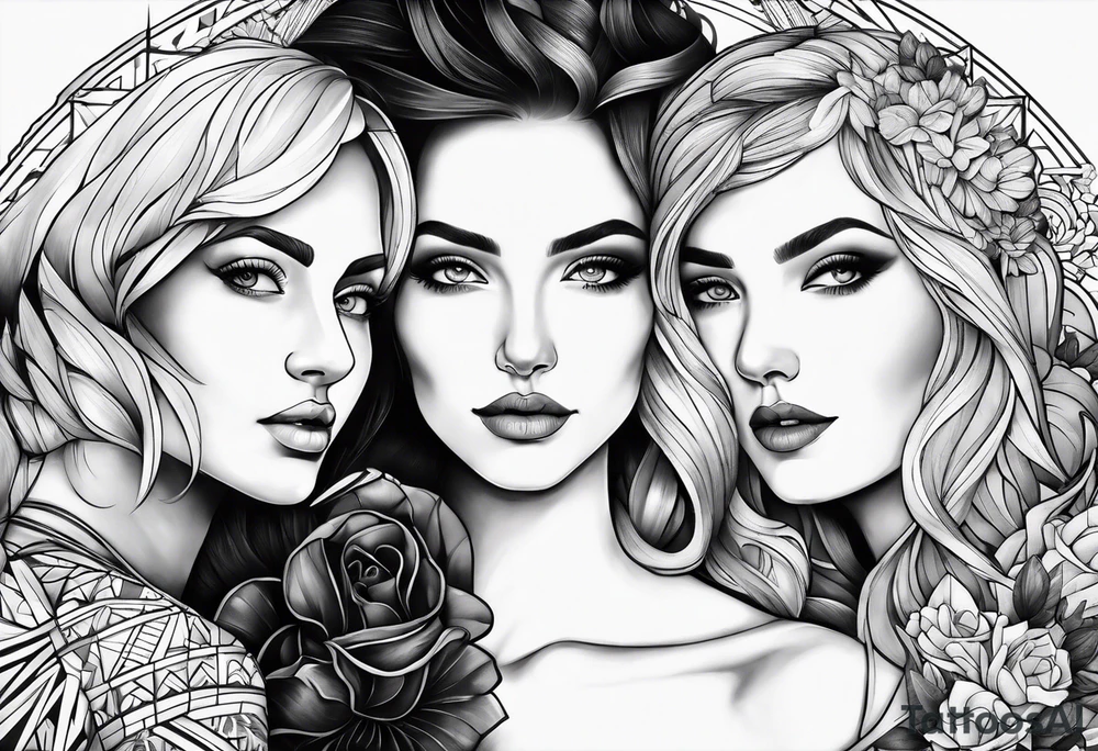 three person side by side. Daughter on the left, mother in the middle, grandmother on the right. tattoo idea
