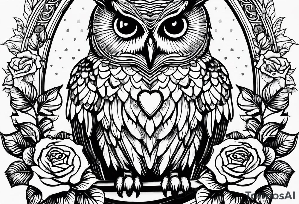 Barred owl with a rose and a heart tattoo idea