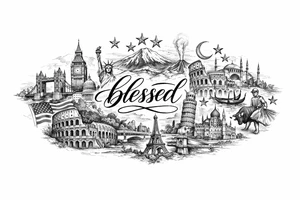 Fine line surrel around “blessed” central inner forearm
England, USA, Iceland (3stars), Italy(2stars), Spain, Turkey(2stars), France & Hungary tattoo idea