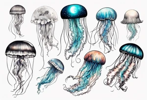 1 jellyfish swimming in front of the moon tattoo idea