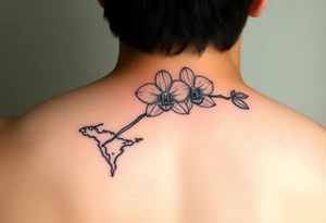 Line tattoo that uses the Venezuelan coastline as the stem of an orchid flower tattoo idea