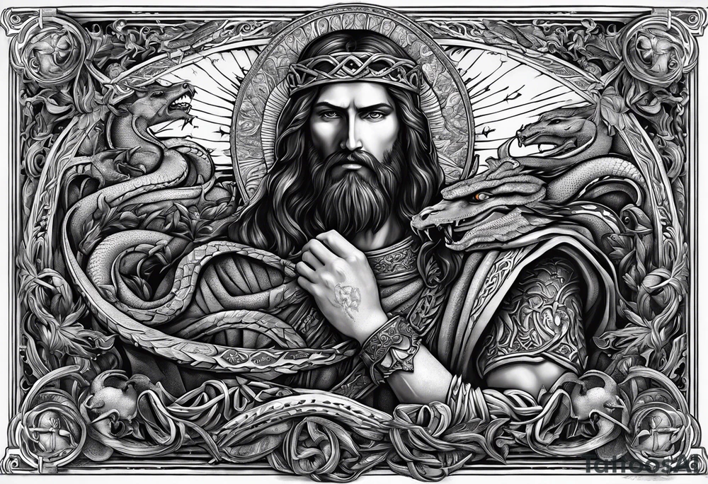 Jesus replied "Behold, I give unto you power to tread on serpents and scorpions, and over all the power of the enemy: and nothing shall by any means hurt you"" tattoo idea