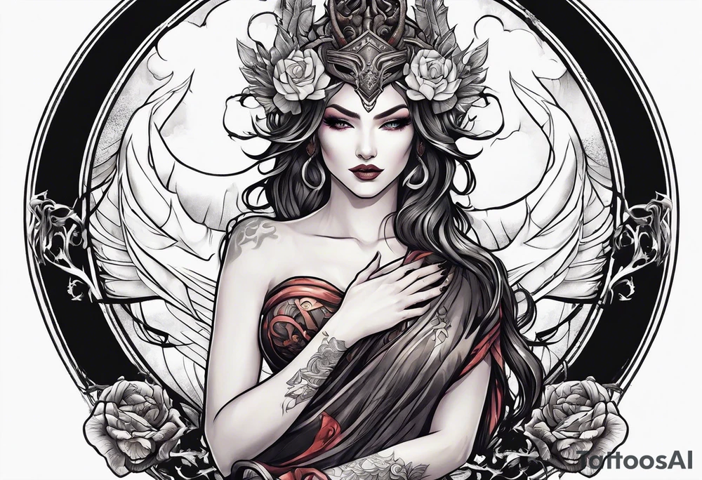 a profile of the demon goddess lilith holding a serpent tattoo idea