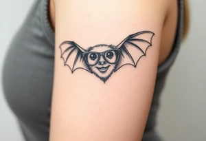Small bat wearing wire framed glasses tattoo idea