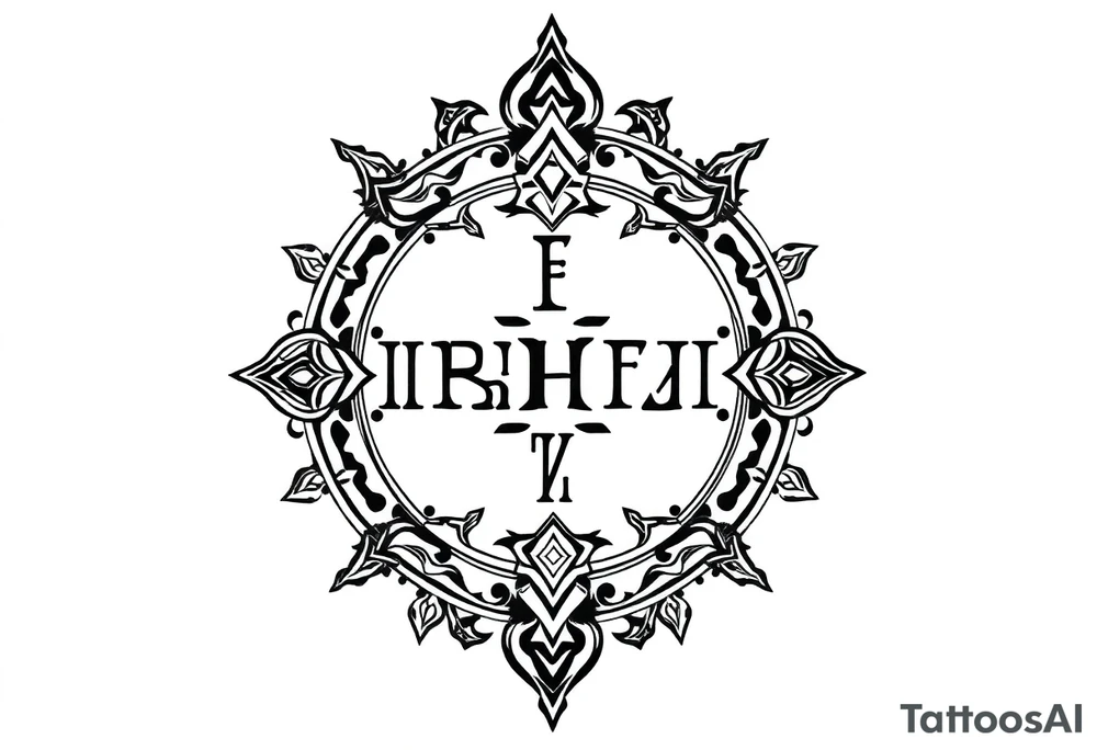 long ornament shaman style mytical with ancient rhyme letters tattoo idea