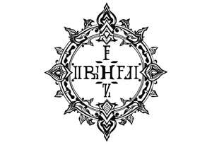 long ornament shaman style mytical with ancient rhyme letters tattoo idea