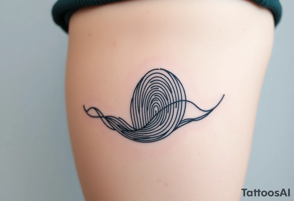A fingerprint in dark teal and soft gray, shaped into a wave pattern, representing the flow of love over time tattoo idea