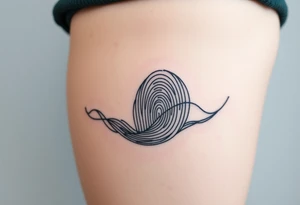A fingerprint in dark teal and soft gray, shaped into a wave pattern, representing the flow of love over time tattoo idea