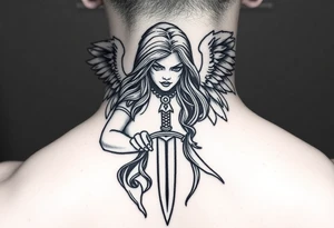 Fierce Female Angel warrior with dagger Greek style with dark shading tattoo idea