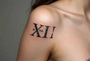 Elegant XXI.XI.MMXII in dark gray ink styled with subtle shadowing for a stone-carved effect. tattoo idea