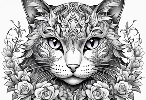 Anime cat covered in flowery vines, forearm tattoo tattoo idea