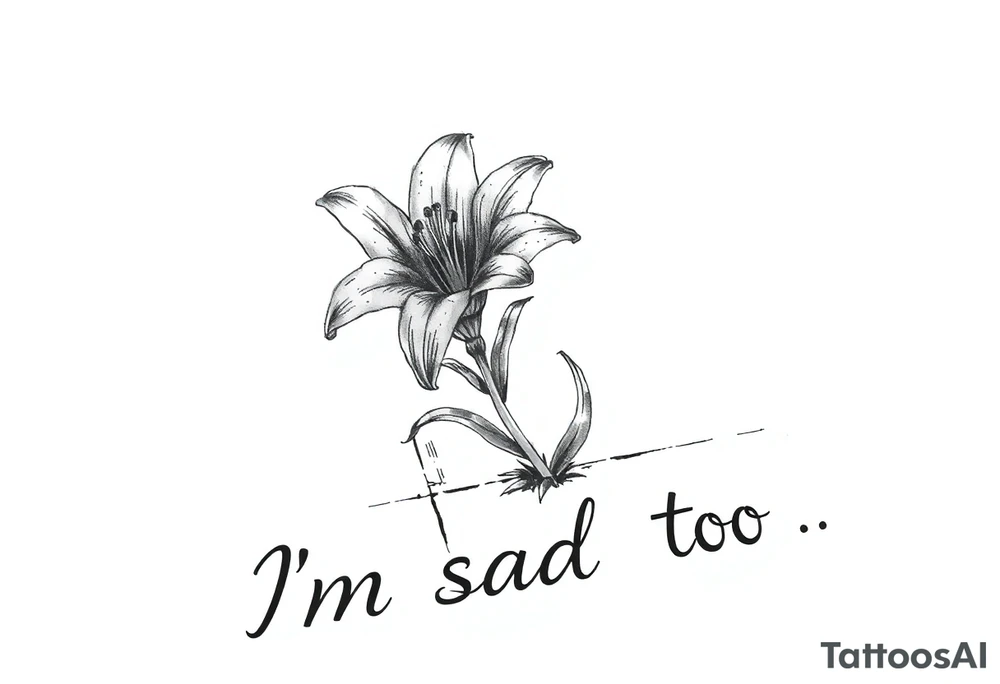 Lily growing out of tile floor with the words I’m sad too written in the grout tattoo idea