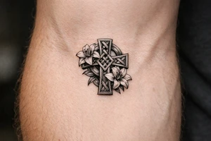 Celtic cross with Lillies memorial tattoo idea