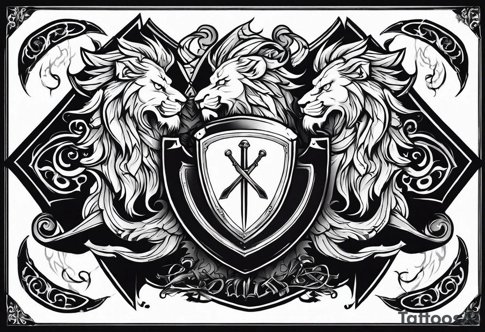 Valhalla shield sword lion dragon tattoo idea