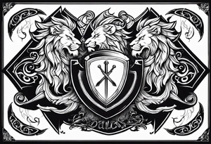 Valhalla shield sword lion dragon tattoo idea