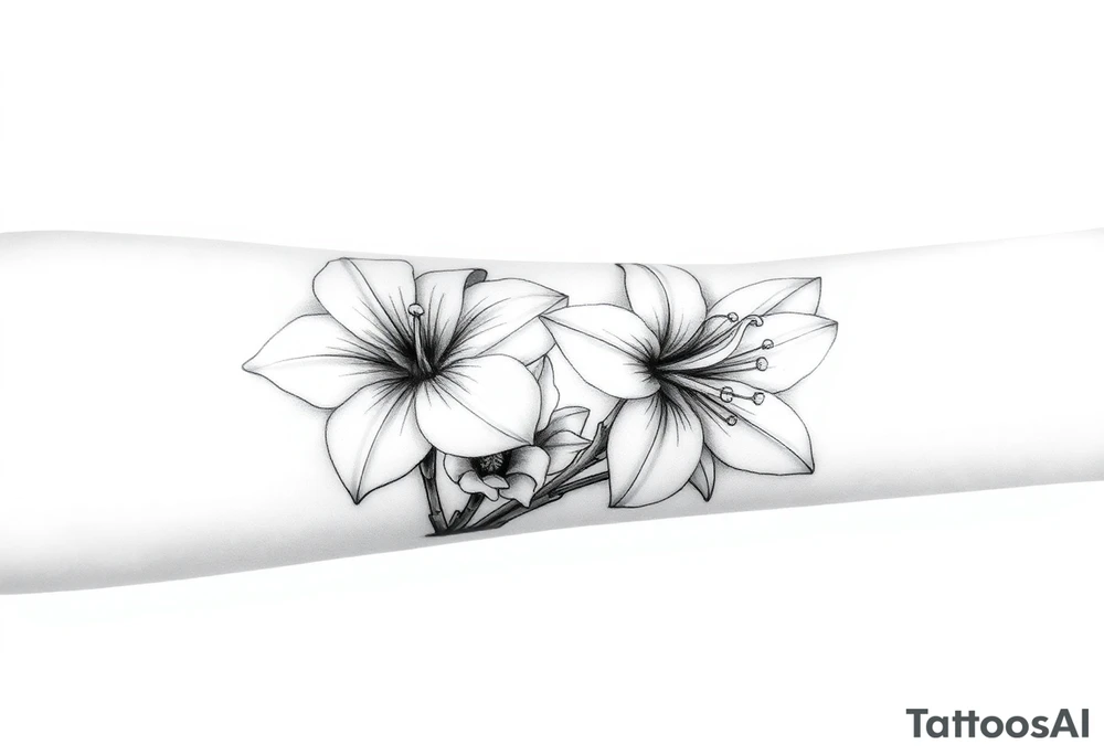 Gladiolus and Narcissus flowers on forearm tattoo idea