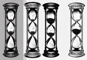 Hourglass with star stuff and cosmic dust exploding from the top and bottom of the hourglass. Long tattoo to fit on the forearm tattoo idea