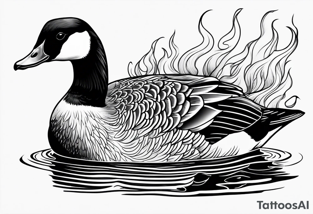 canadian goose with flames tattoo idea