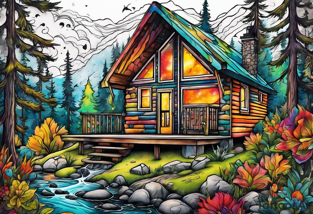 small cabin in the woods tattoo idea