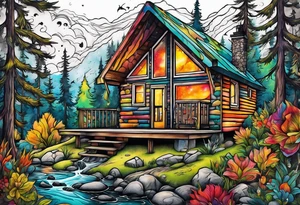 small cabin in the woods tattoo idea