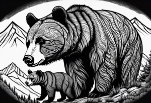 mamma bear and cub with mountains tattoo idea