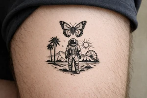 Coachella music festival, without the title of the festival, with astronaut, butterfly tattoo idea