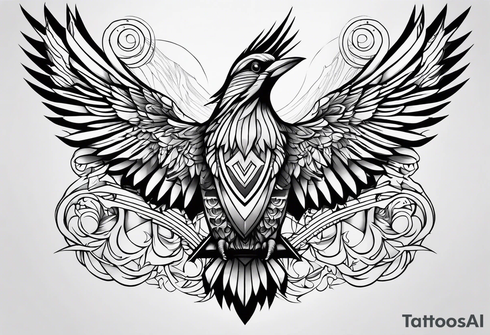 Valhalla bird straight line tattoo idea