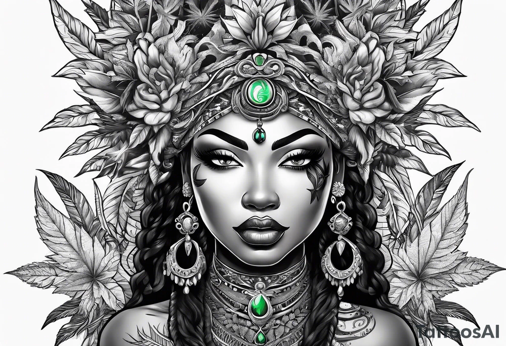 Black Goddess of marijuana tattoo idea