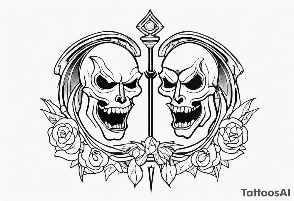 Good and evil greed tattoo idea