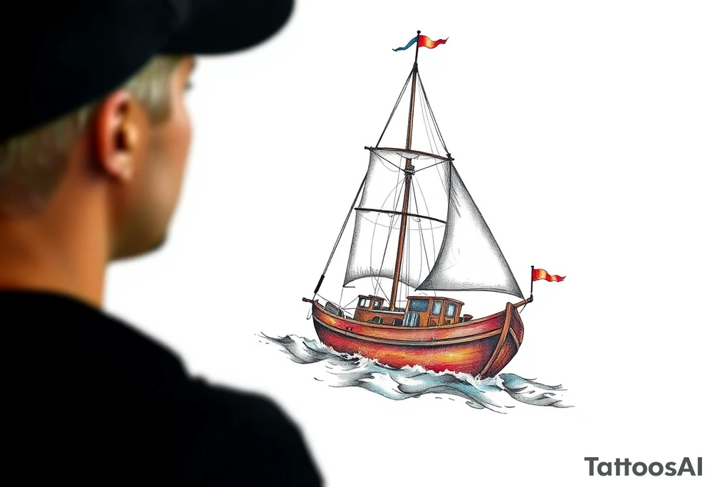 sailing boat at achor tattoo idea