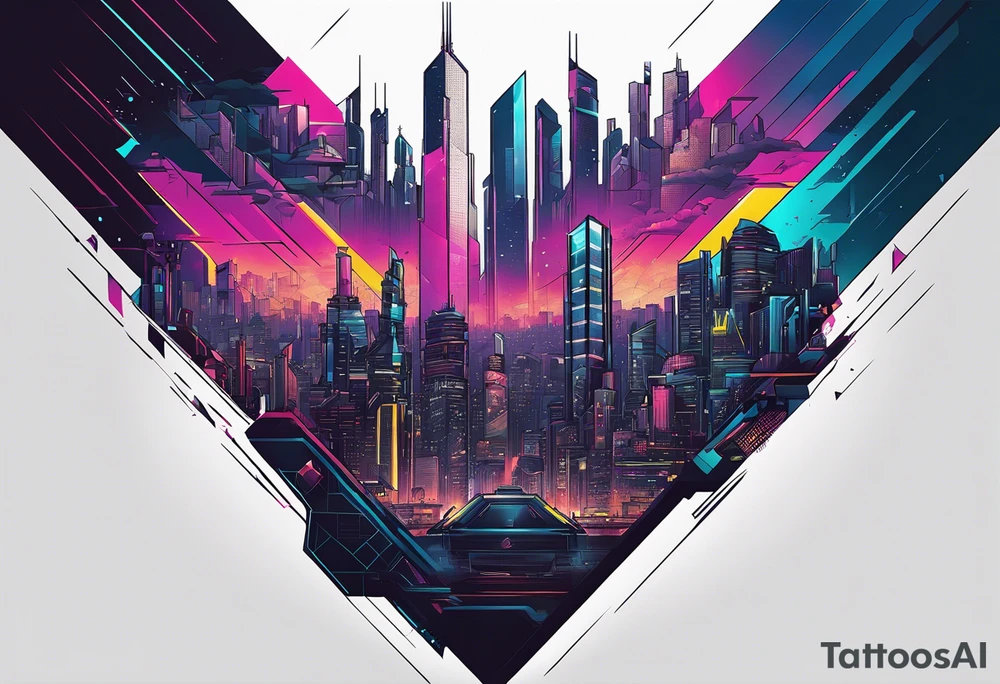 cyberpunk 2077, forearm tattoo, geometric, subtle, men, city skyline, 4k tattoo idea