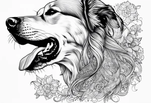 dog in the air facing woman tattoo idea