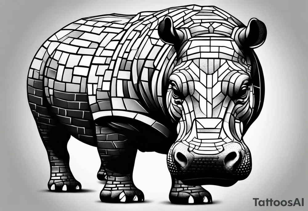 Hippo made out of bricks tattoo idea