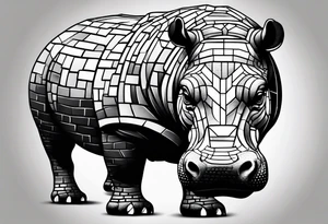 Hippo made out of bricks tattoo idea