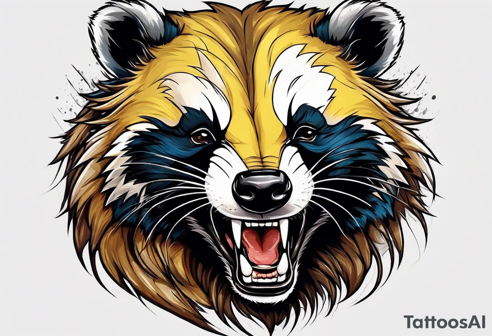 aggressive full body and killer face badger/wolverine with cute smile tattoo idea