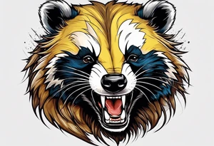 aggressive full body and killer face badger/wolverine with cute smile tattoo idea
