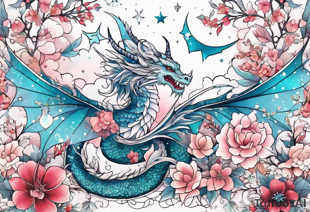 Constellation, wing , snow , cross , dragon female japan kawaii , flower tattoo idea