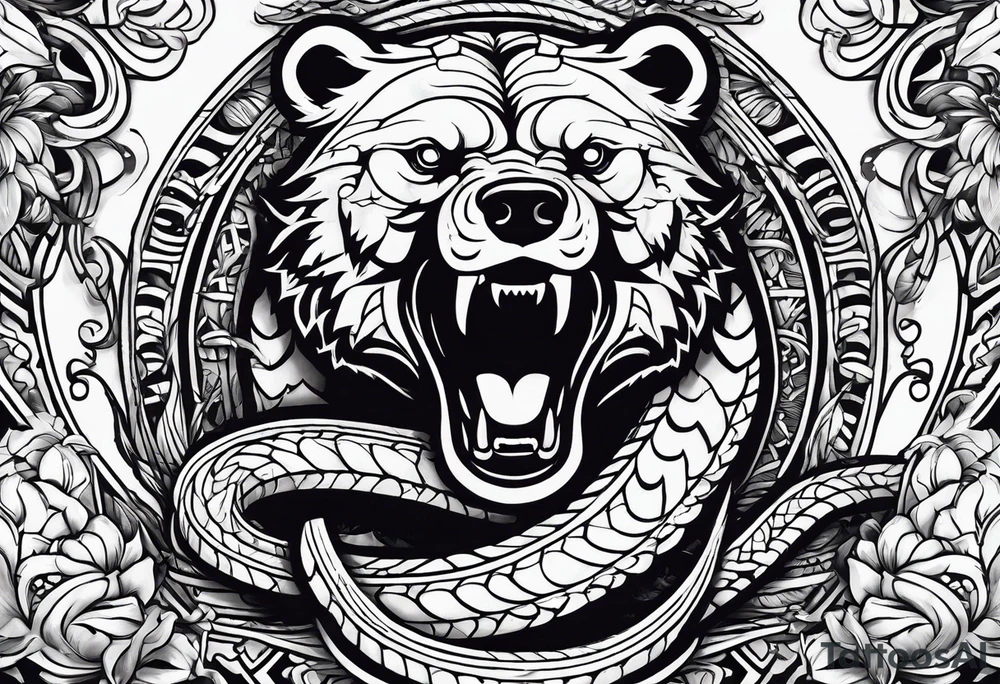 Bear fighting snake tattoo idea