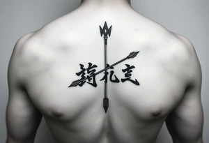 japanese writing with bow and arrow on chest tattoo idea