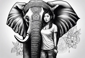 Thick Asian girl standing next to an elephant tattoo idea